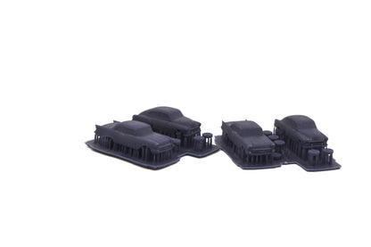 N scale resin cars from the 1950s. Including two 55-57 Chevys and two 51 Chevys