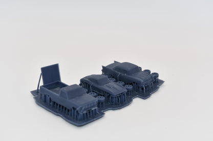 N scale resin Restomods kit including a tri 5 Chevy, Ford pickup, and Corvette