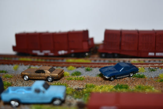 N scale resin Restomods kit including a tri 5 Chevy, Ford pickup, and Corvette