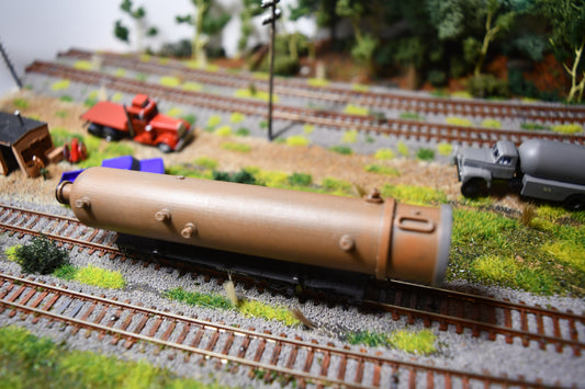 Heavy flat car reactor load in N scale