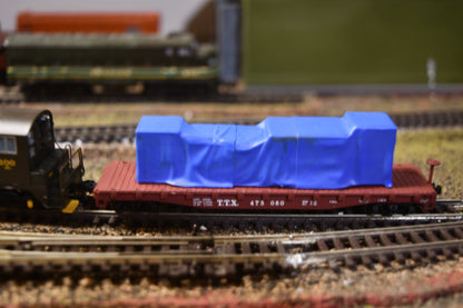 Tarped crates load in N scale